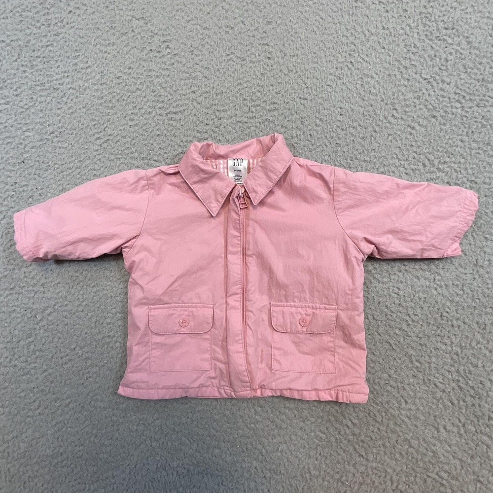 Baby GAP Jacket Girls 3-6 Months Pink Nylon Shell Cotton‎ Lined Zip Pockets